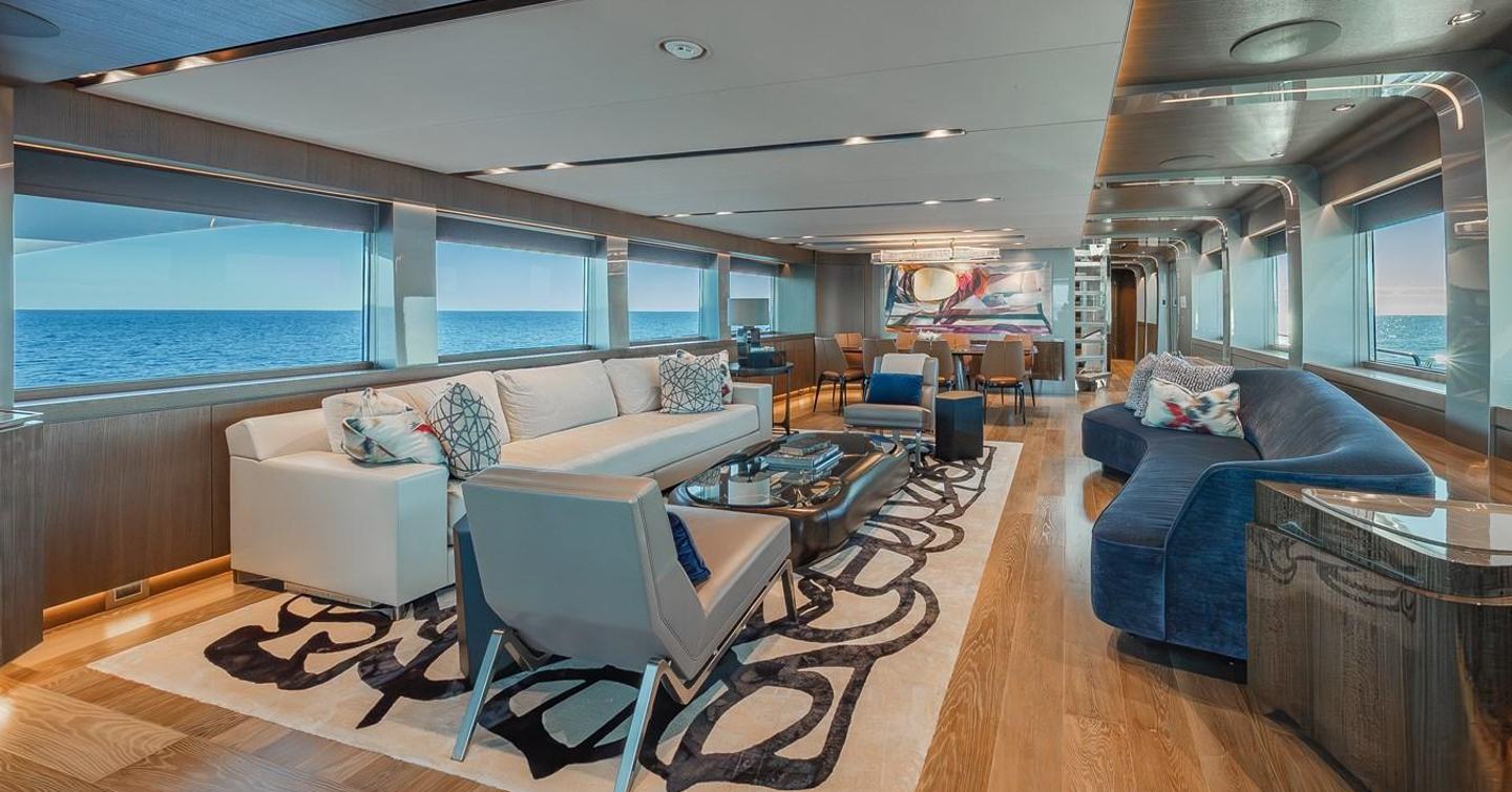Serenity main saloon with lounge and dining area