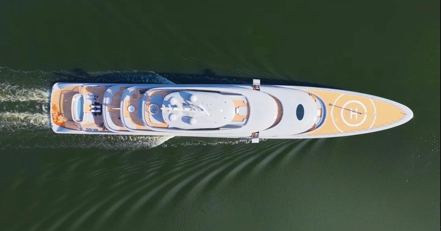 Aerial view of superyacht Nixie under way