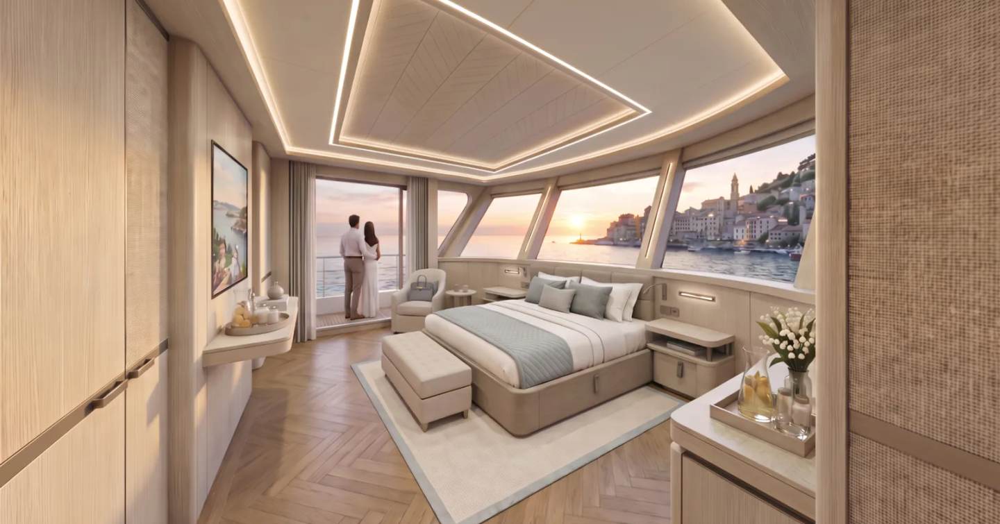Crescent CCY110 yacht rendering of master cabin 