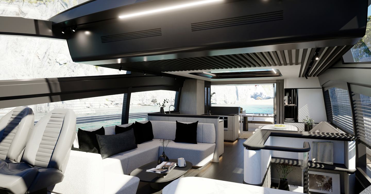 Pearl Yachts Pearl 73 motor yacht saloon lounge area 