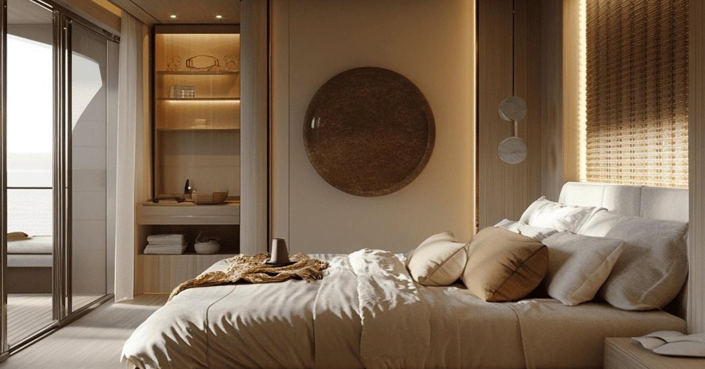 Rendering of Bering 110 explorer yacht master cabin 