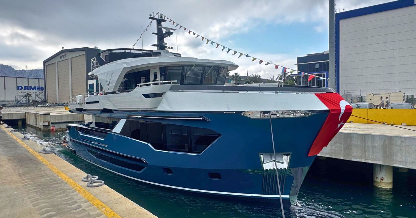  AvA Yachts Kando85 Explorer Yacht V on water at launch 