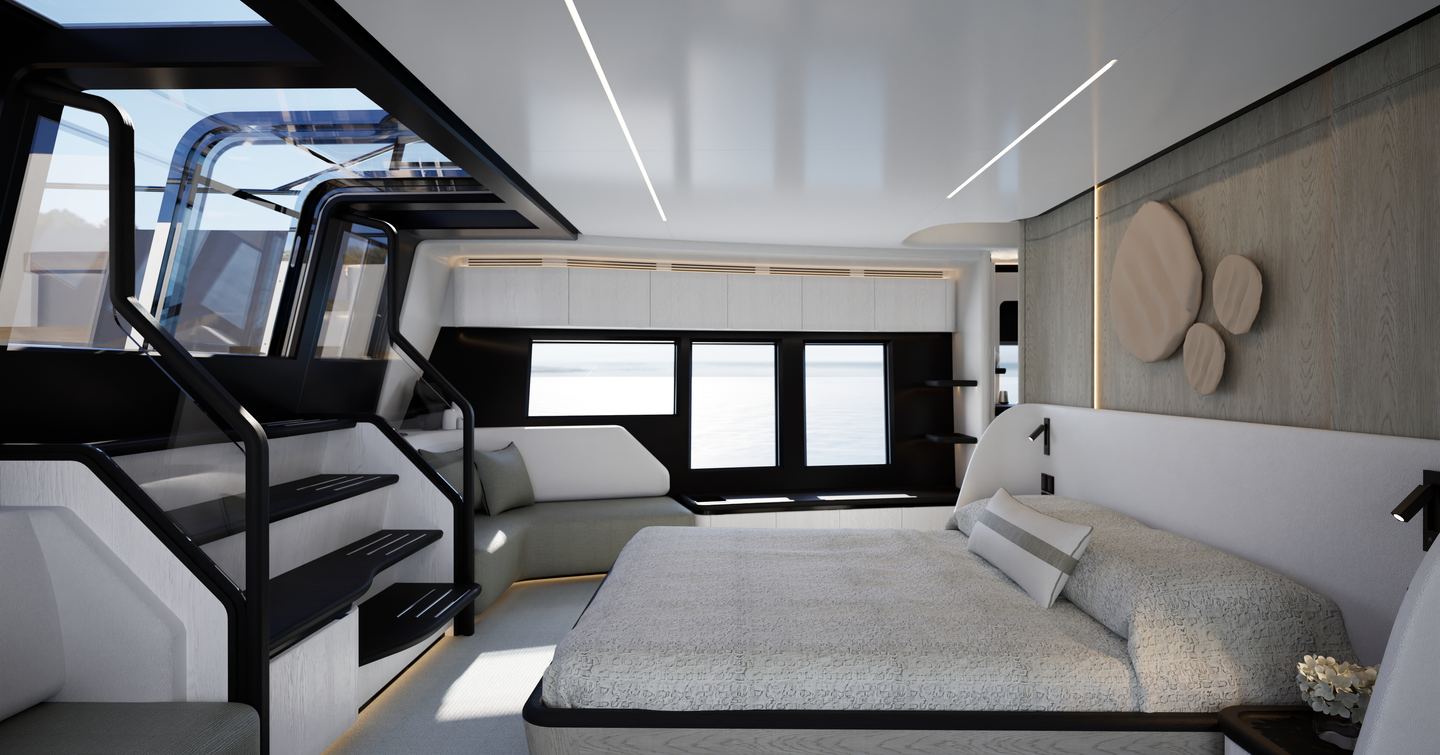 Pearl 100 Hybrid yacht master cabin with access to foredeck 