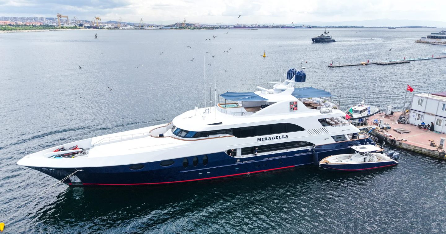 Trinity Superyacht Mirabella docked post refit next to tender 