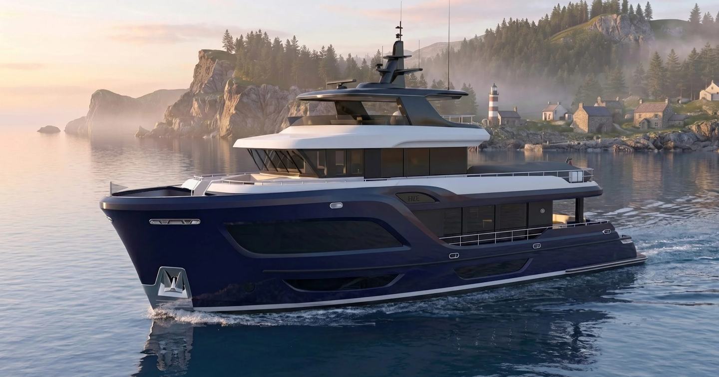 Rendering of Steeler Ocean Explorer 88 Yacht under way