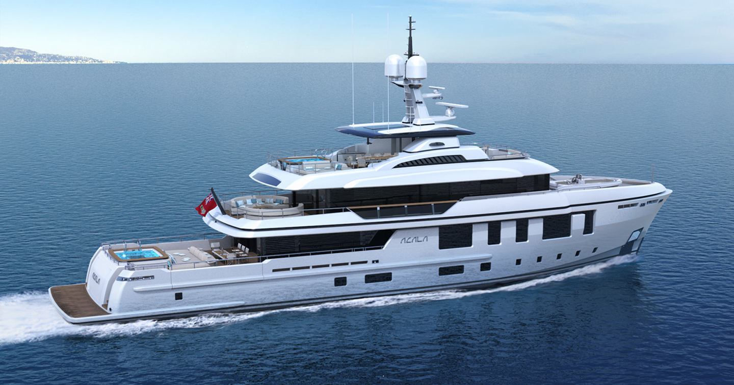 Rendering of CdM Deep Blue 141 explorer yacht under way