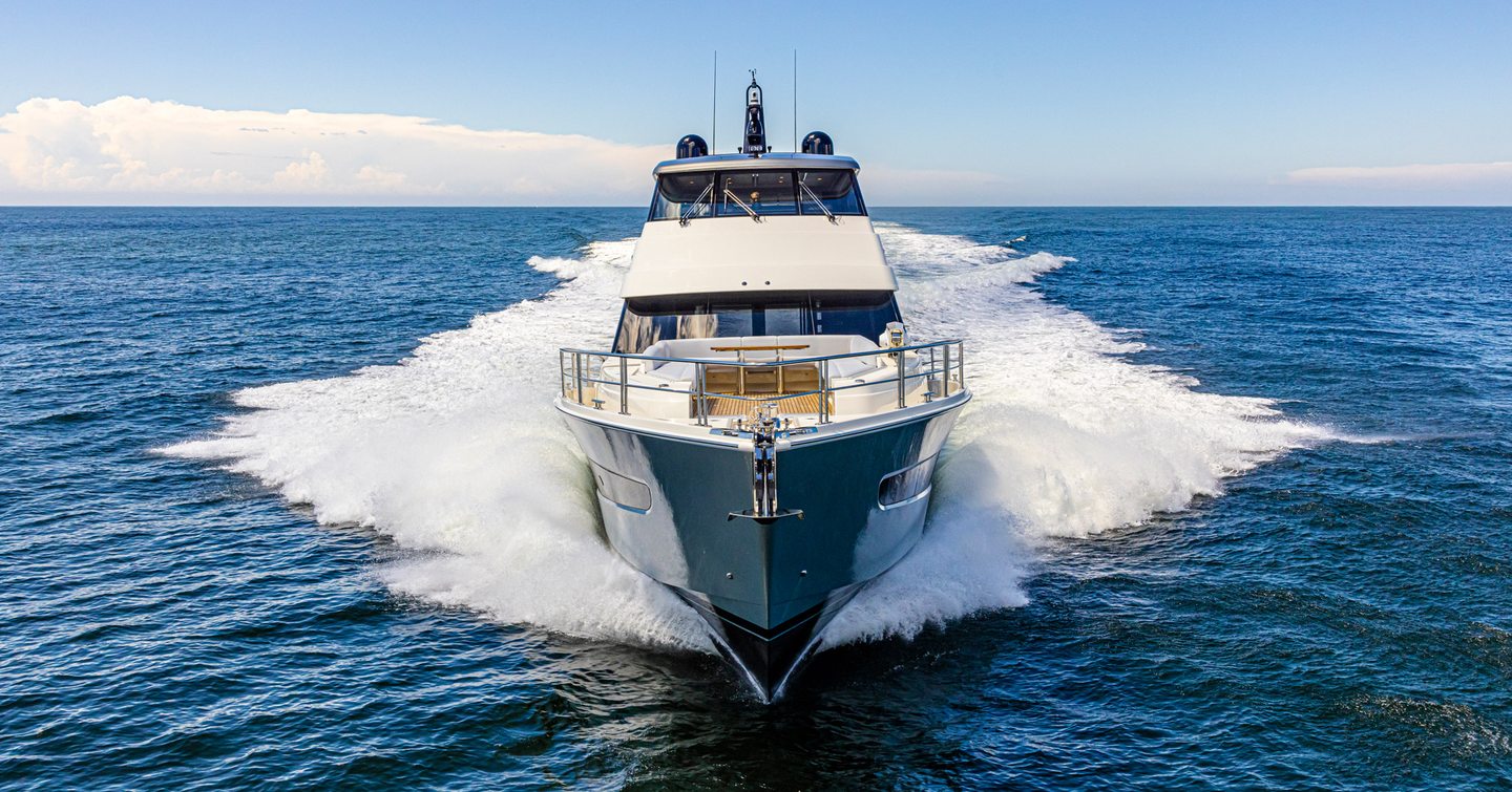 Riviera-78-Motor-Yacht-Enclosed-Bridge-Deck-Review-forward-running