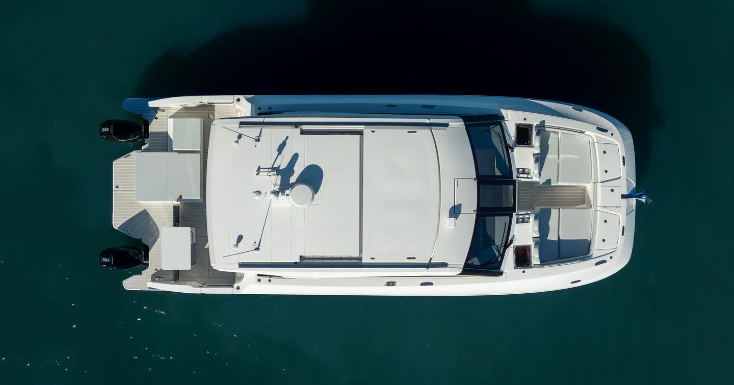 Aerial view of Aquila 42 Coupé Powercat Catamaran 
