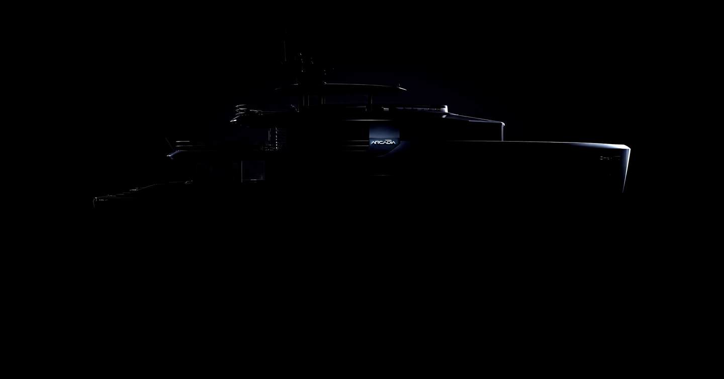 Dark sketch of Arcadia A125 superyacht in darkness