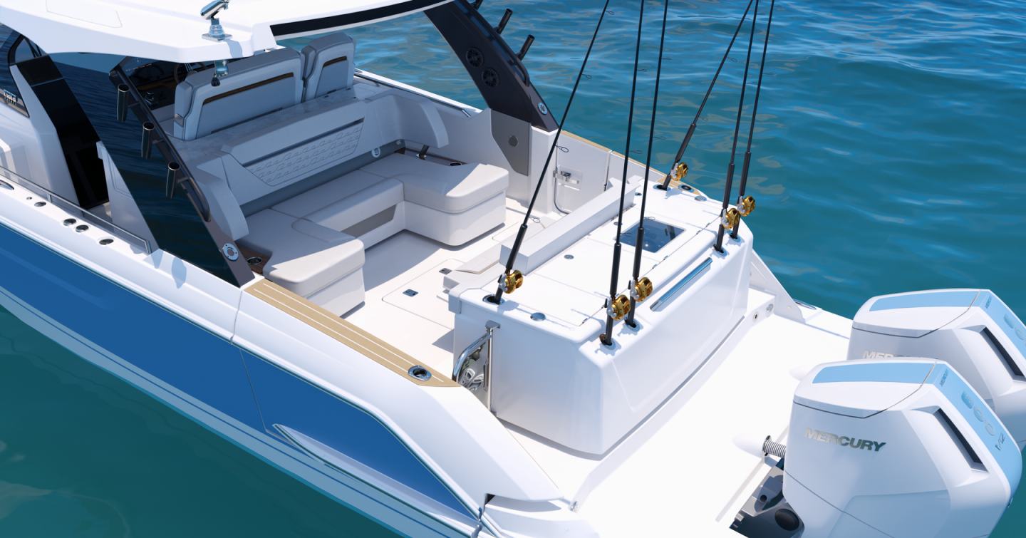 Rendering of Tiara Yachts 39LS sport yachts fishing option layout