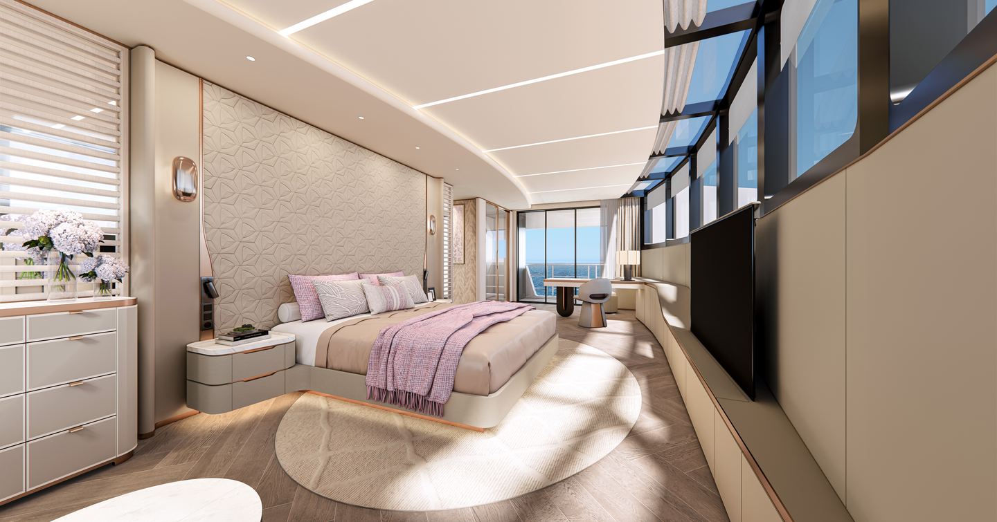 Rendering of CL Yachts CLC115 catamaran master cabin