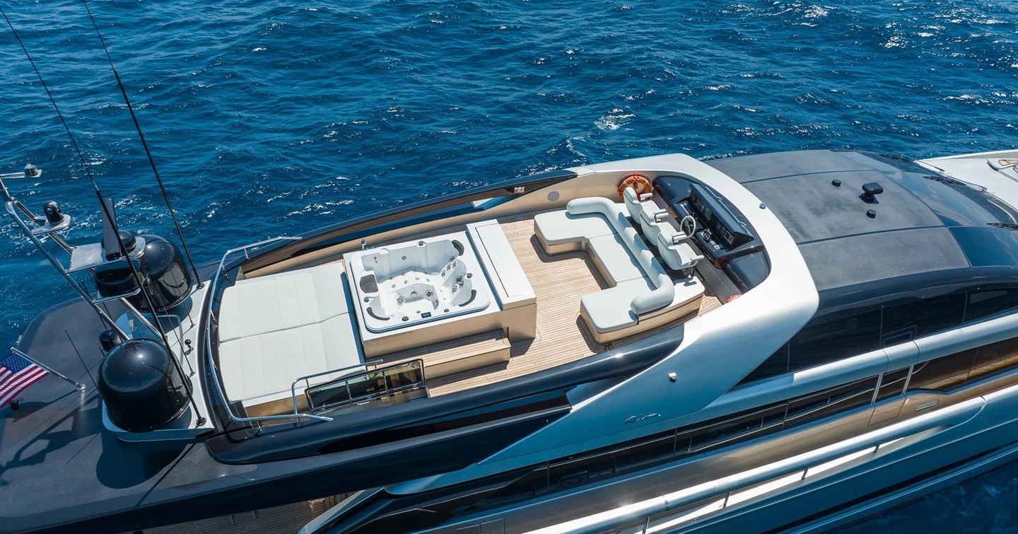 Aerial view of Superyacht Chop Chop sundeck