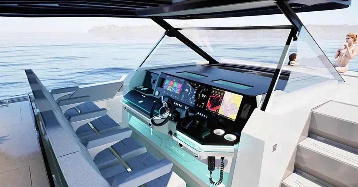 Close up Rendering of Aquila 45 Sport Catamaran helm station