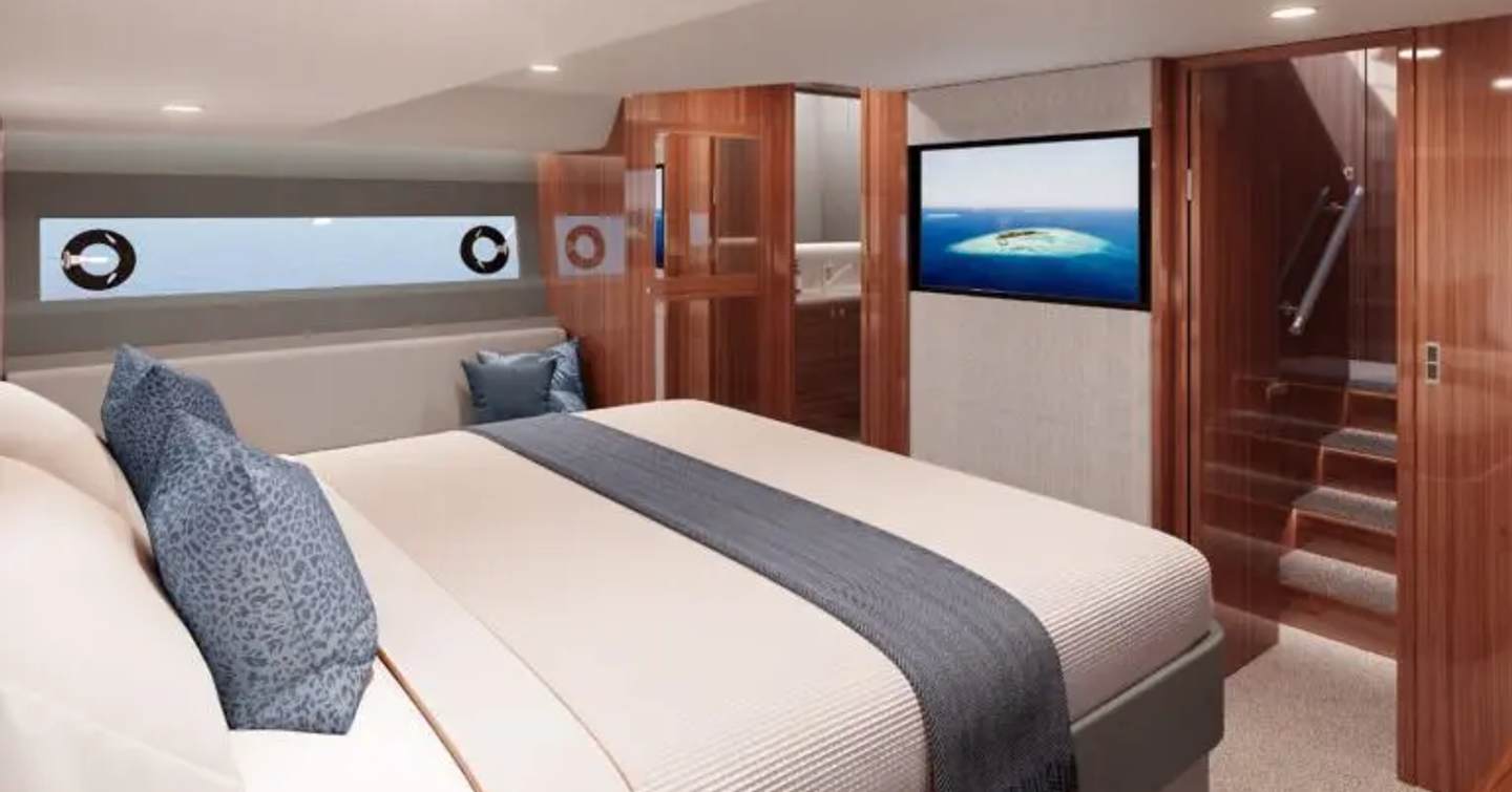 Rendering of Maritimo S50 motor yacht master cabin
