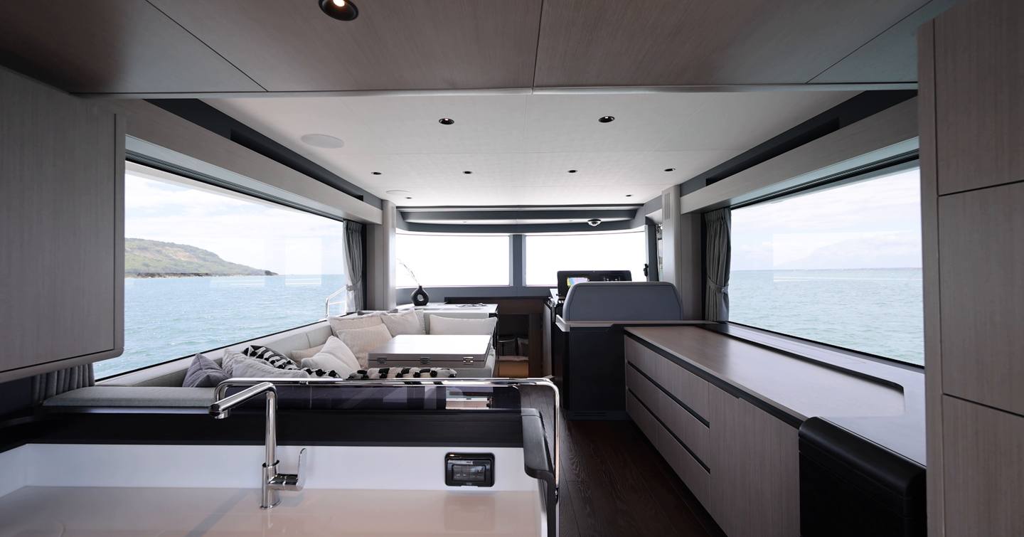 Sirena 48 saloon viewed forward from the aft galley