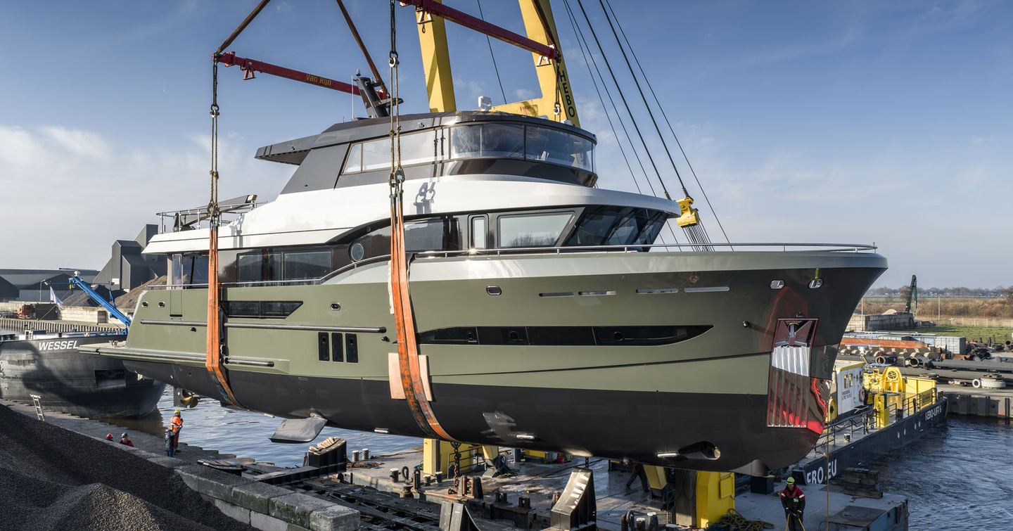 Second Steeler Ocean Explorer 85 motor yacht Moss at launch 
