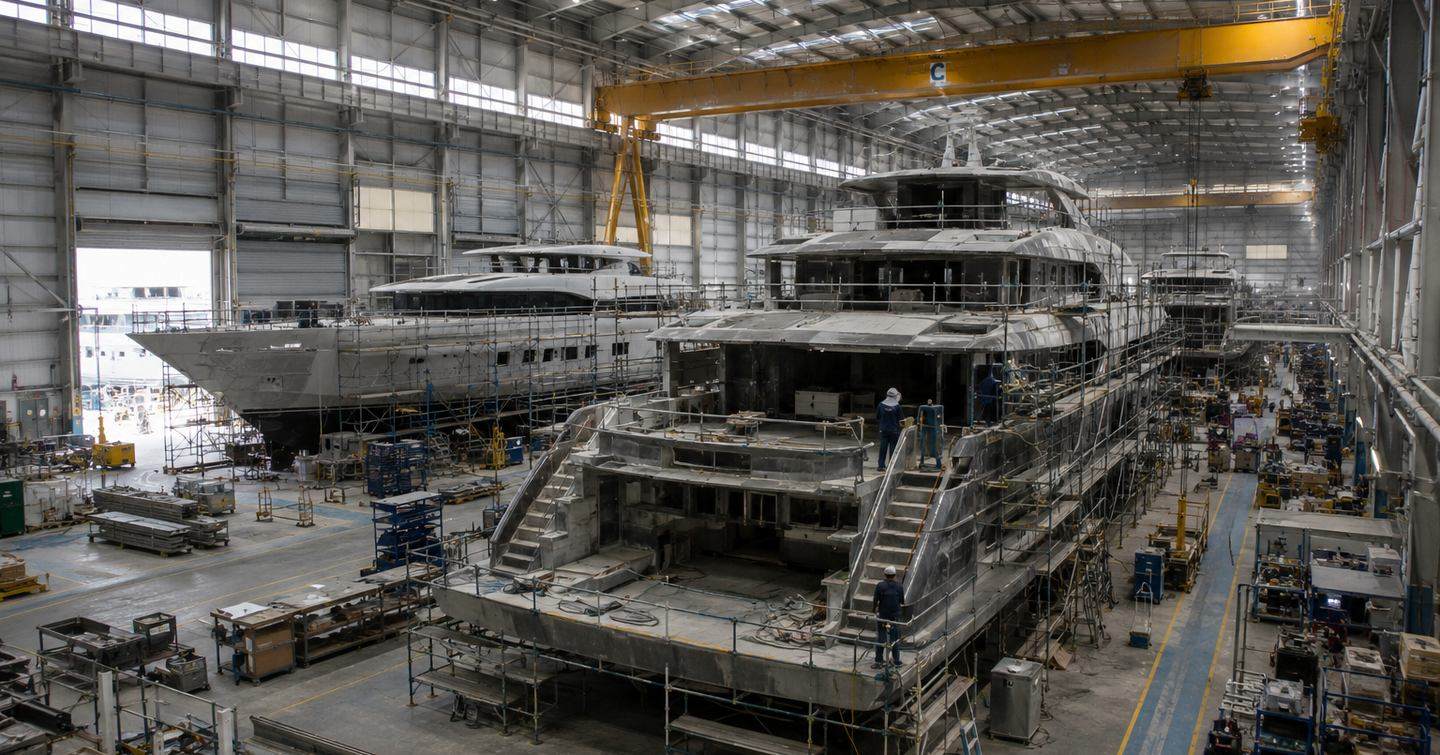 Ship construction in industrial shipyard
