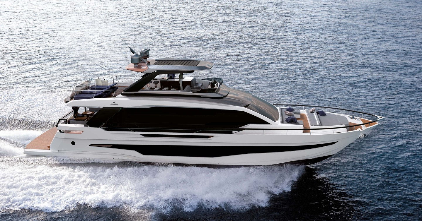 The 25m (83') AS8 is a flybridge model with a spacious interior and plenty of dynamic spaces outside.