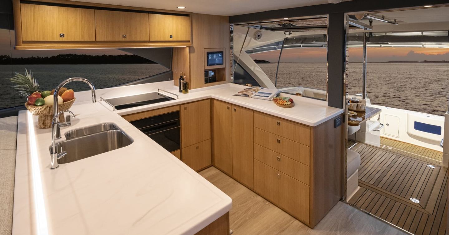 Riviera-58-Sports-Motor-Yacht-Galley-pale-wood