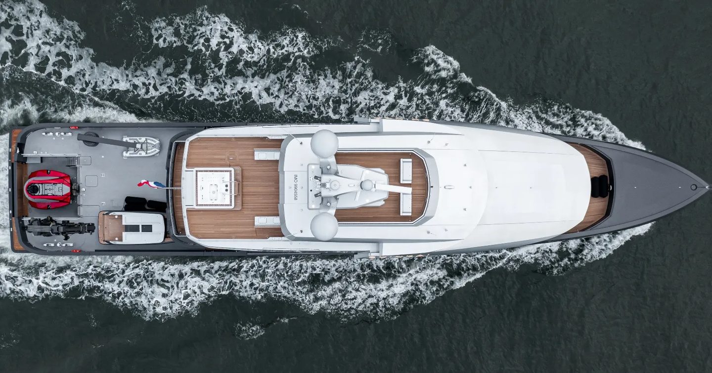 Feadship superyacht SHINKAI on sea trials, viewed from above