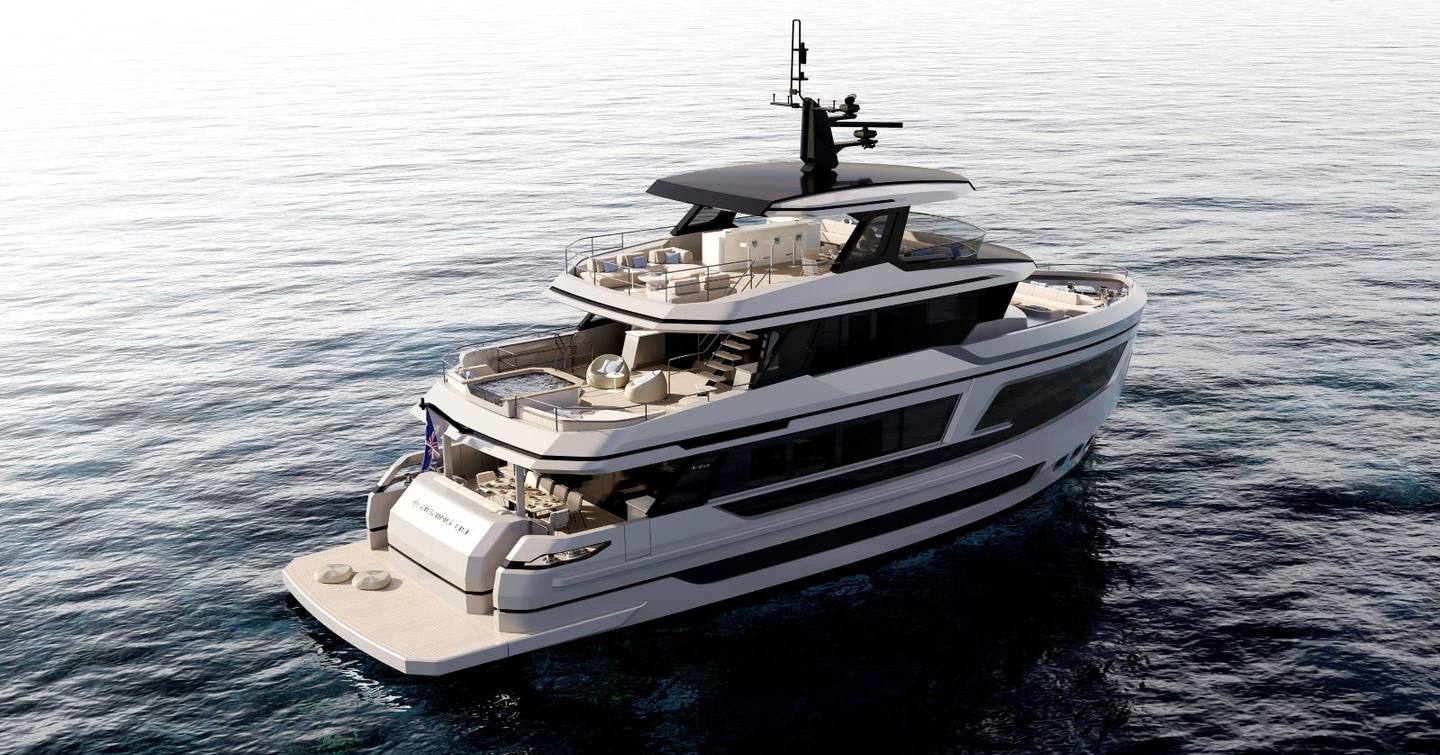 Bering 88 motor yacht stern view of aft decks 