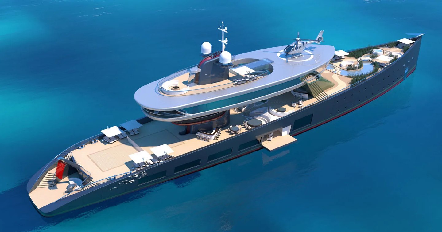 Rendering of Lurssen superyacht concept ALICE on water