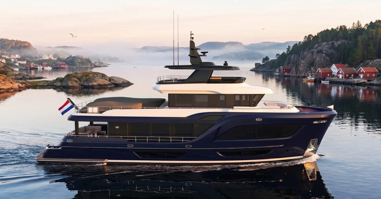 Steeler Ocean Explorer 88 yacht underway side view 
