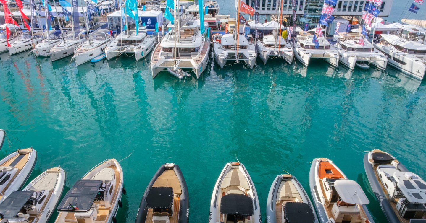 Aerial shot of yachts at the Genoa International Boat show 2025