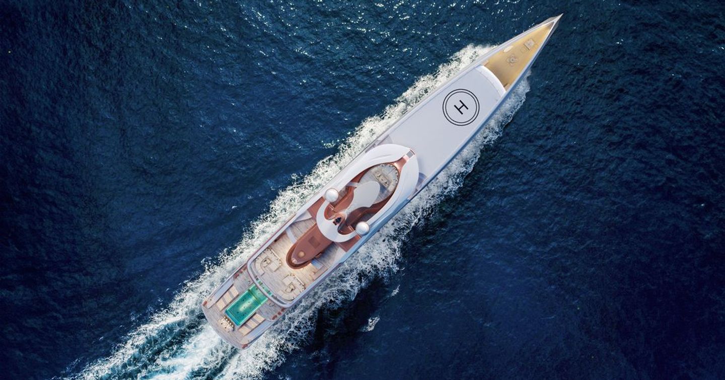 Aerial rendering of Superyacht Project ELF under way 
