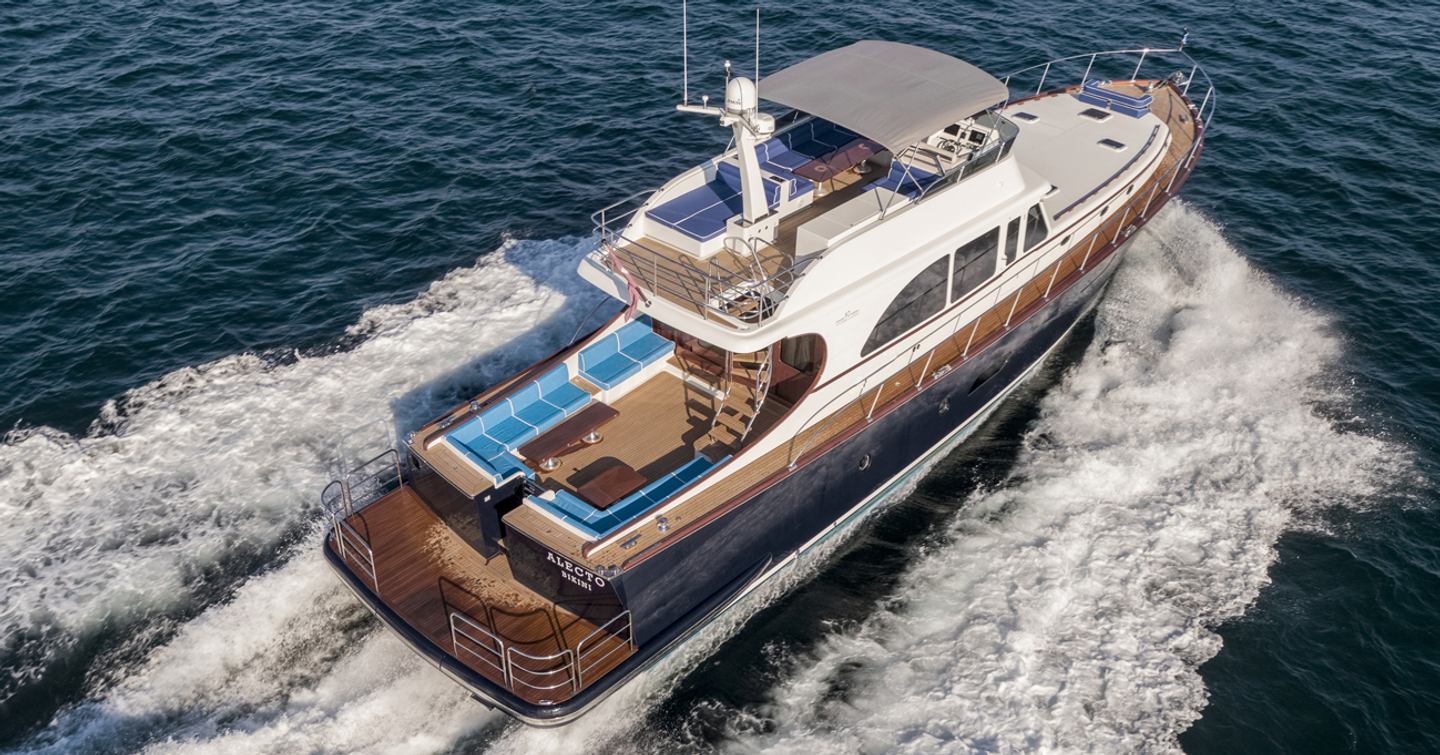 View of superyacht ALECTO from above showing deck space