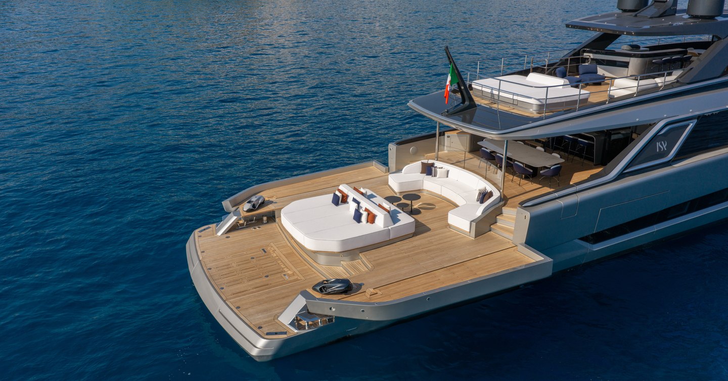 ISA yacht Fast Naan at anchor aft deck 