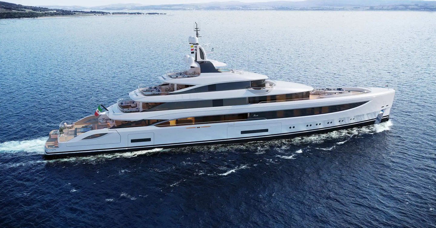 Rendering of Benetti B.Now 72M Oasis superyacht under way 