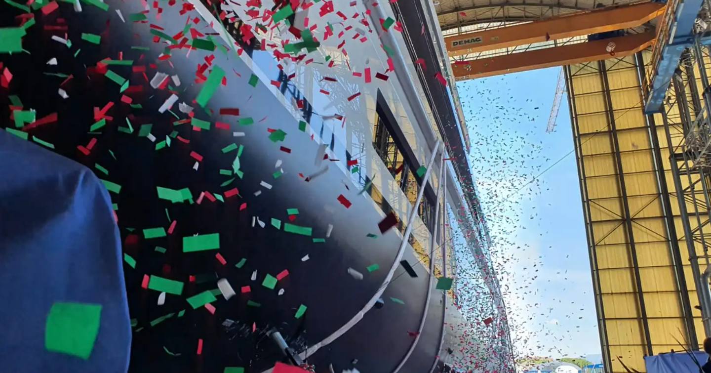 Close up of confetti on Motor Yacht Fortitude 1 at her launch