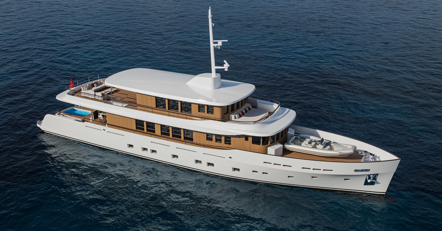 Rendering of Numarine 38XPC superyacht at anchor 