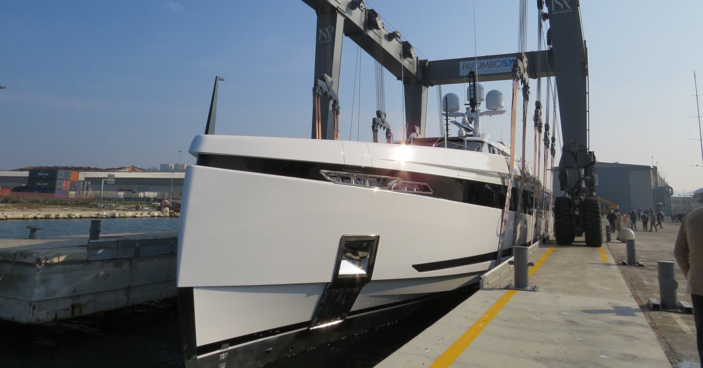 K2 superyacht being lowered into canal