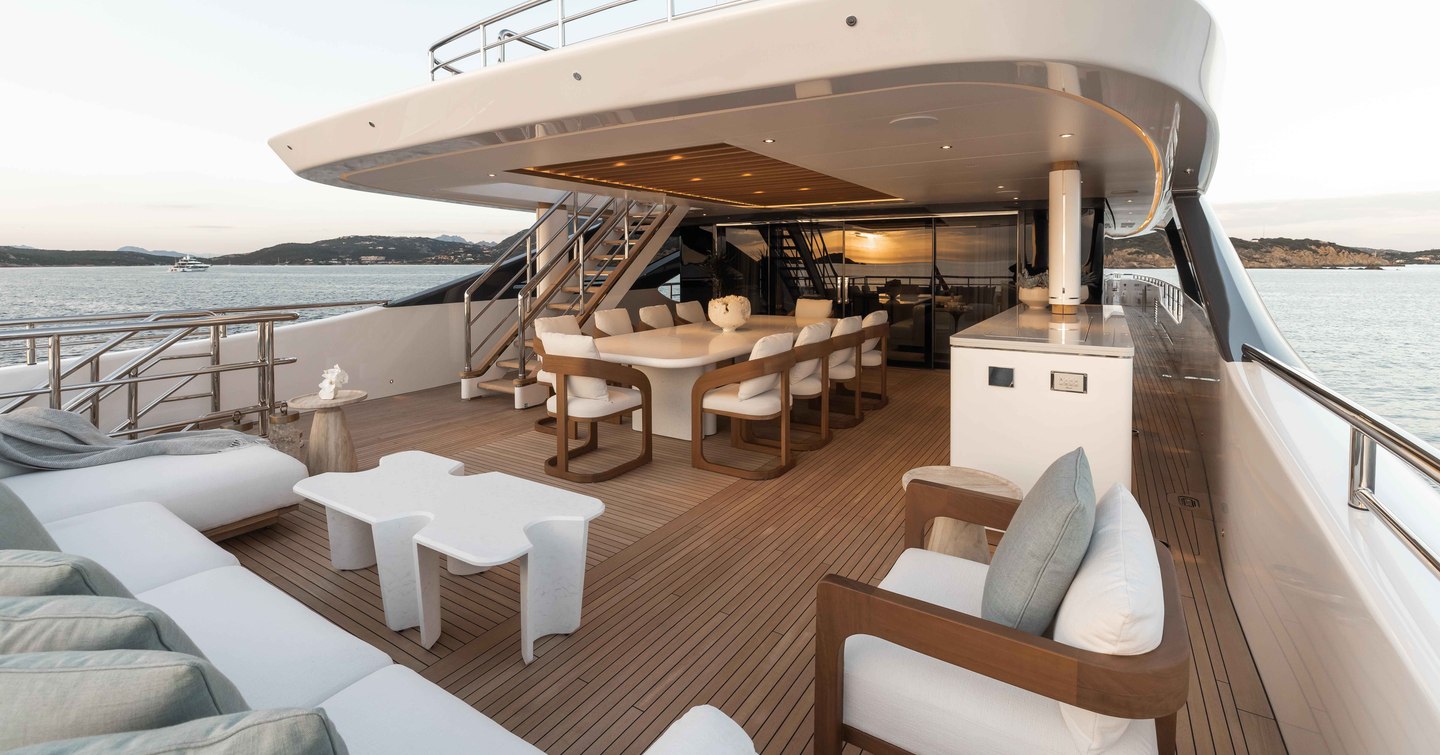 A wide-angle shot of the upper deck dining area