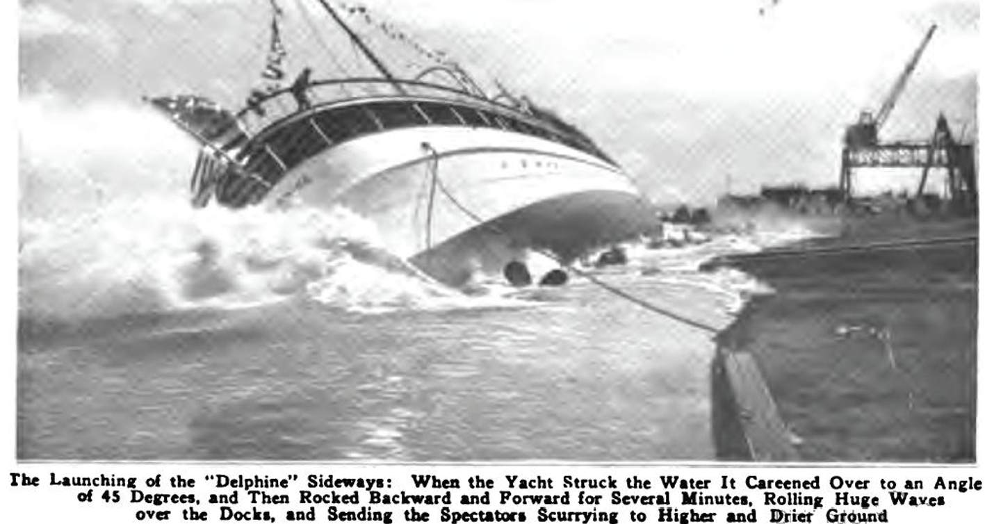 Historic photo of launching the SS Delphine 