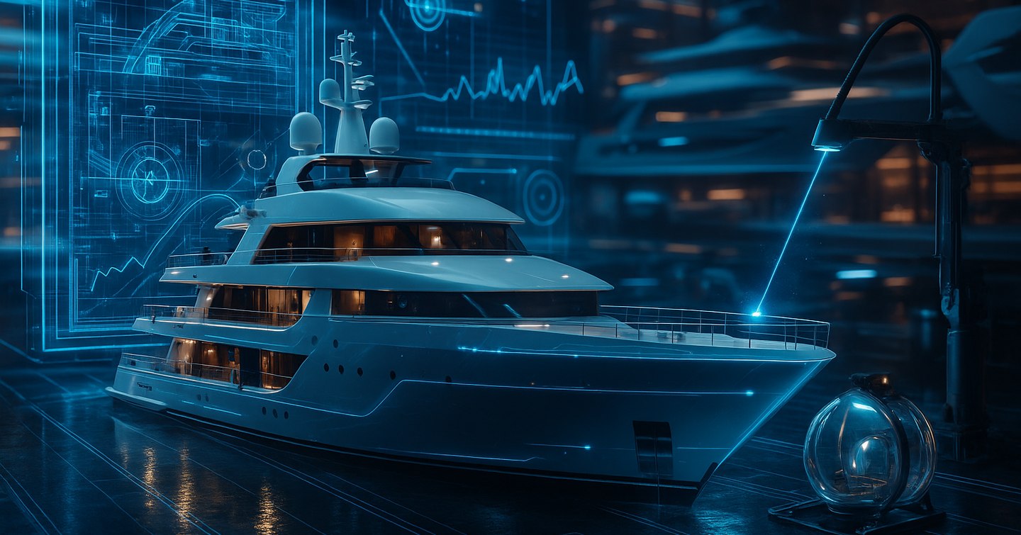 Futuristic yacht concept with digital design interface