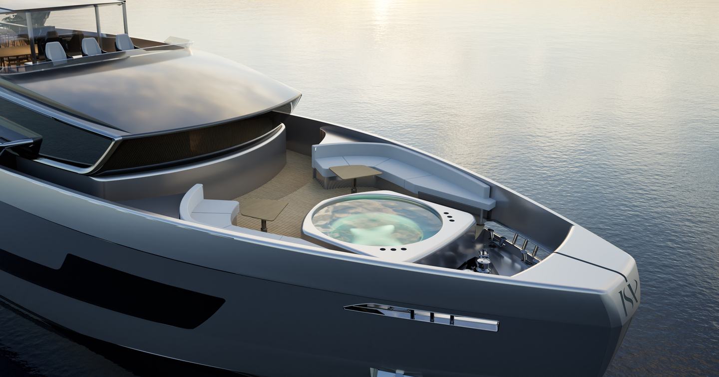 Rendering of first ISA Viper 130 superyacht fordeck with jacuzzi