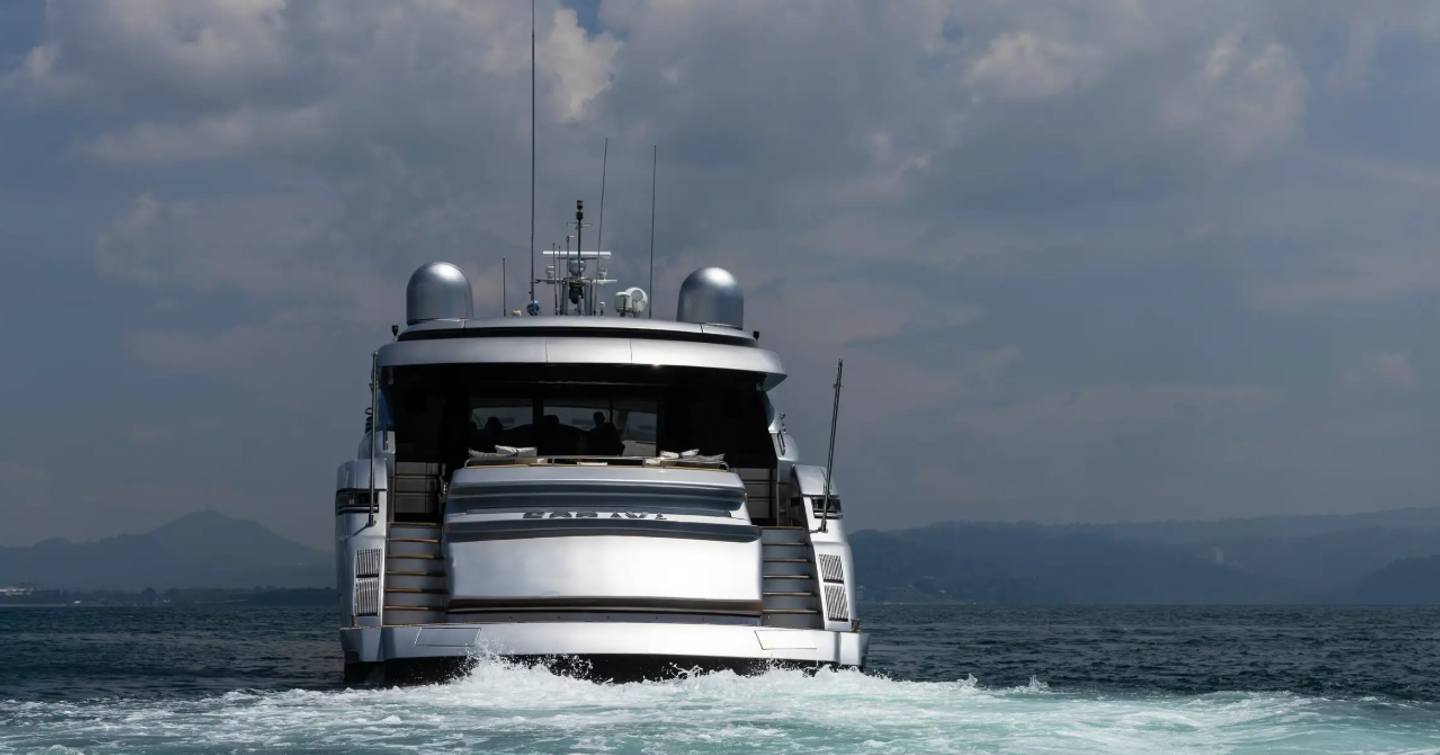 Pershing yacht Soraya underway stern view 