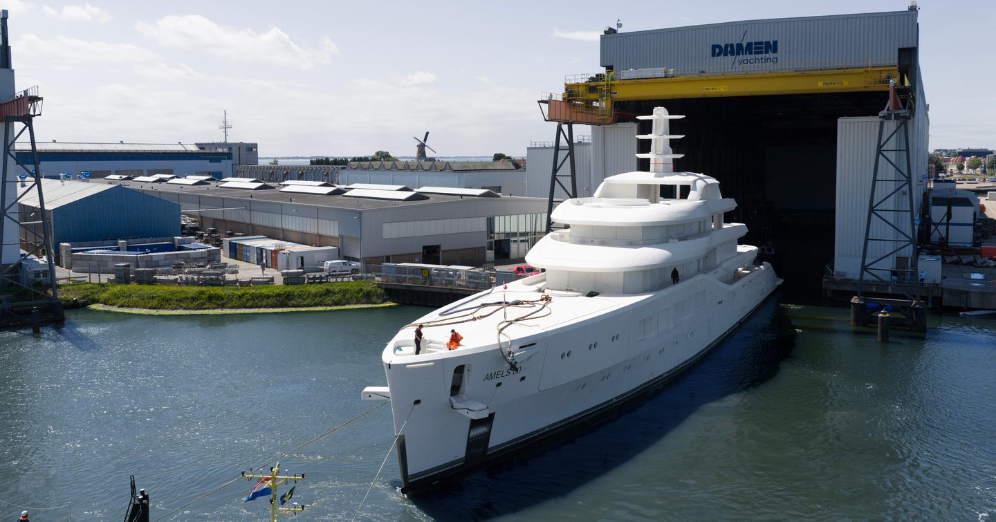 Amels 80 superyacht at Vlissingen shipyard for outfitting