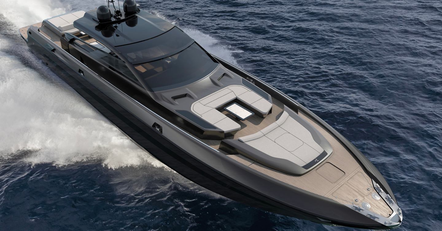 A render of the Otam 90 T-Top foredeck and bow