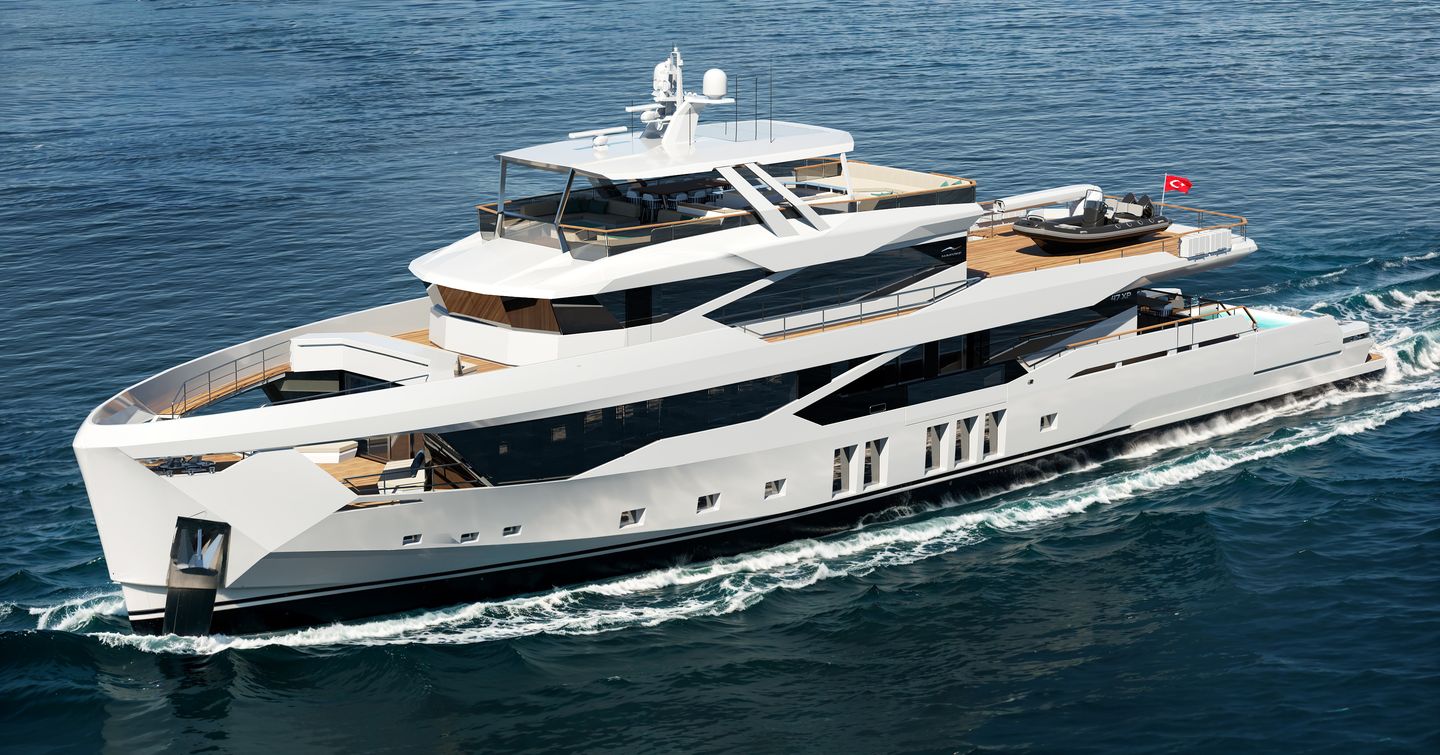Rendering of the Numarine 47MXP explorer yacht under way