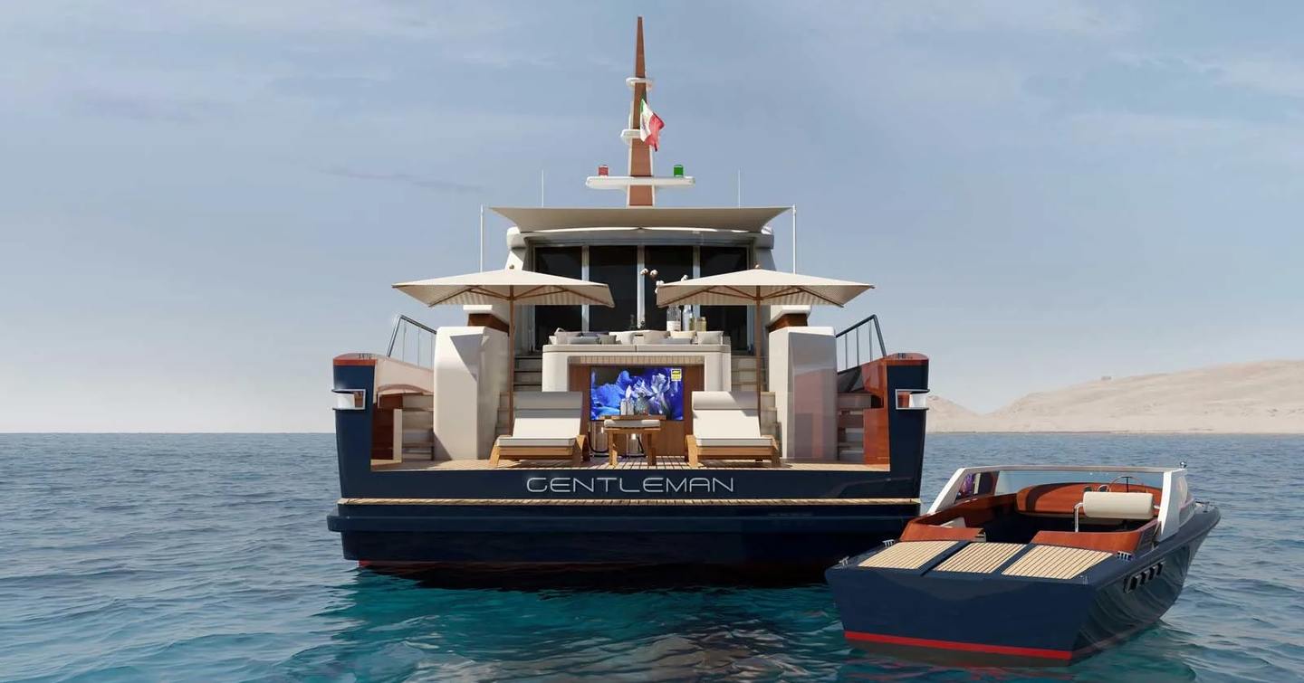 First Picchiotti Gentleman 24 at anchor view of beach club 