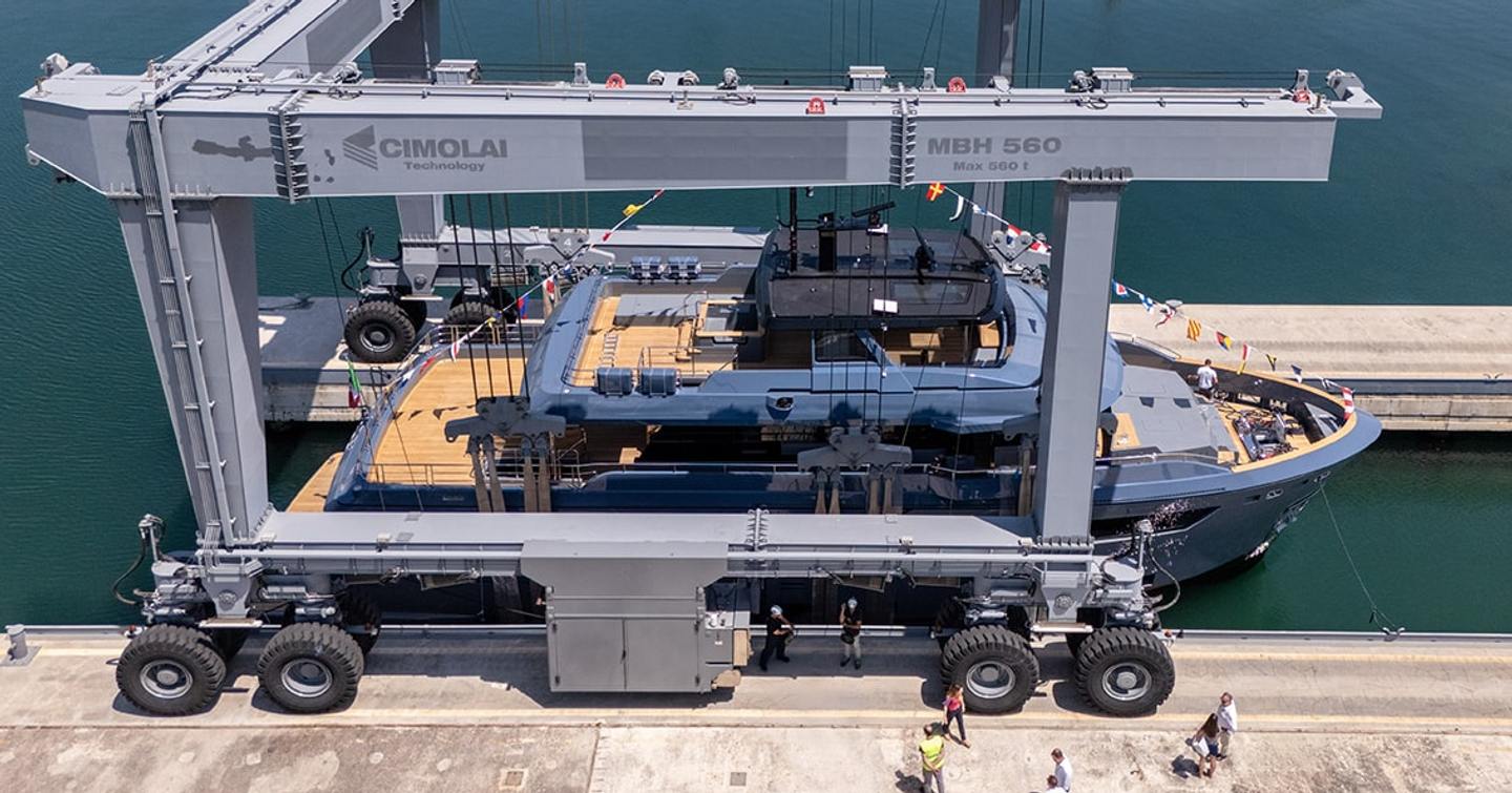 Superyacht Haze² on trolley before launch
