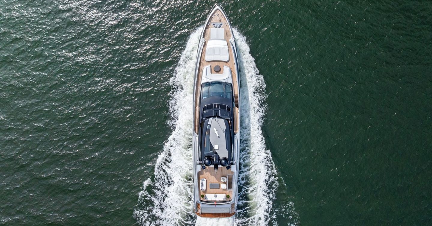 Aerial view of Superyacht Riva Royale under way 
