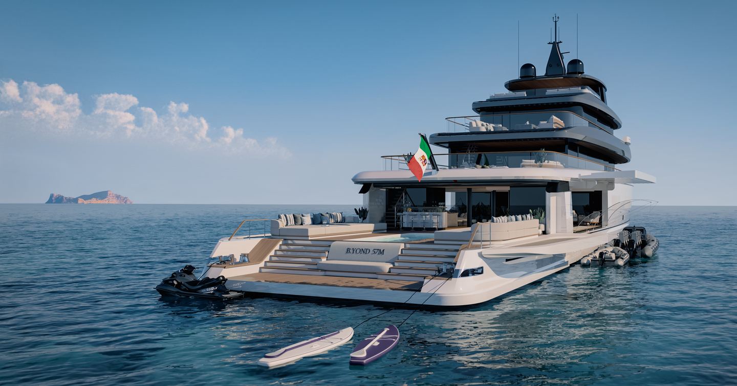 The Benetti B.Yond 57M features a huge beach club area