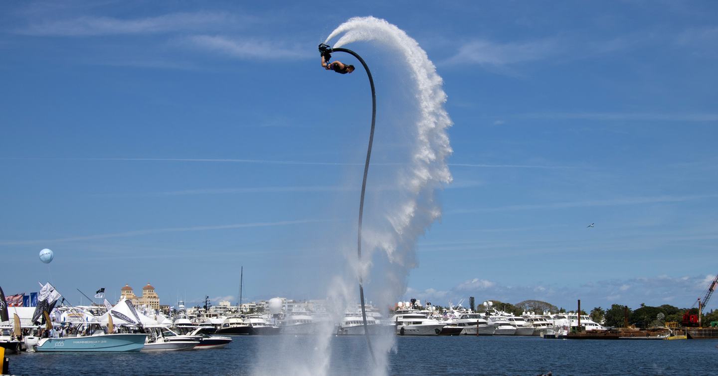 Man waterboarding at Aquazone at the Palm Beach International Boat Show 2026