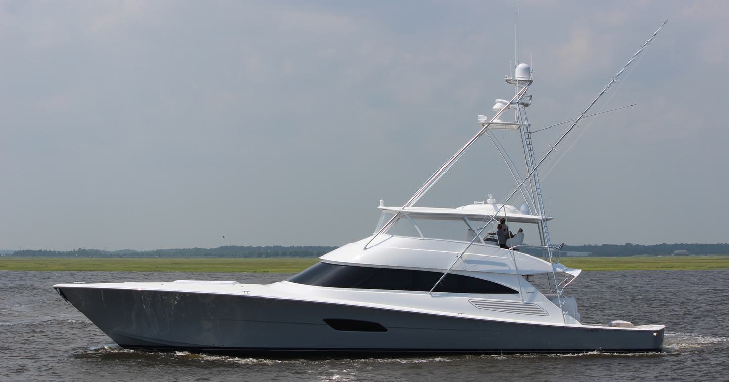 Viking 92C motor yacht underway side view 