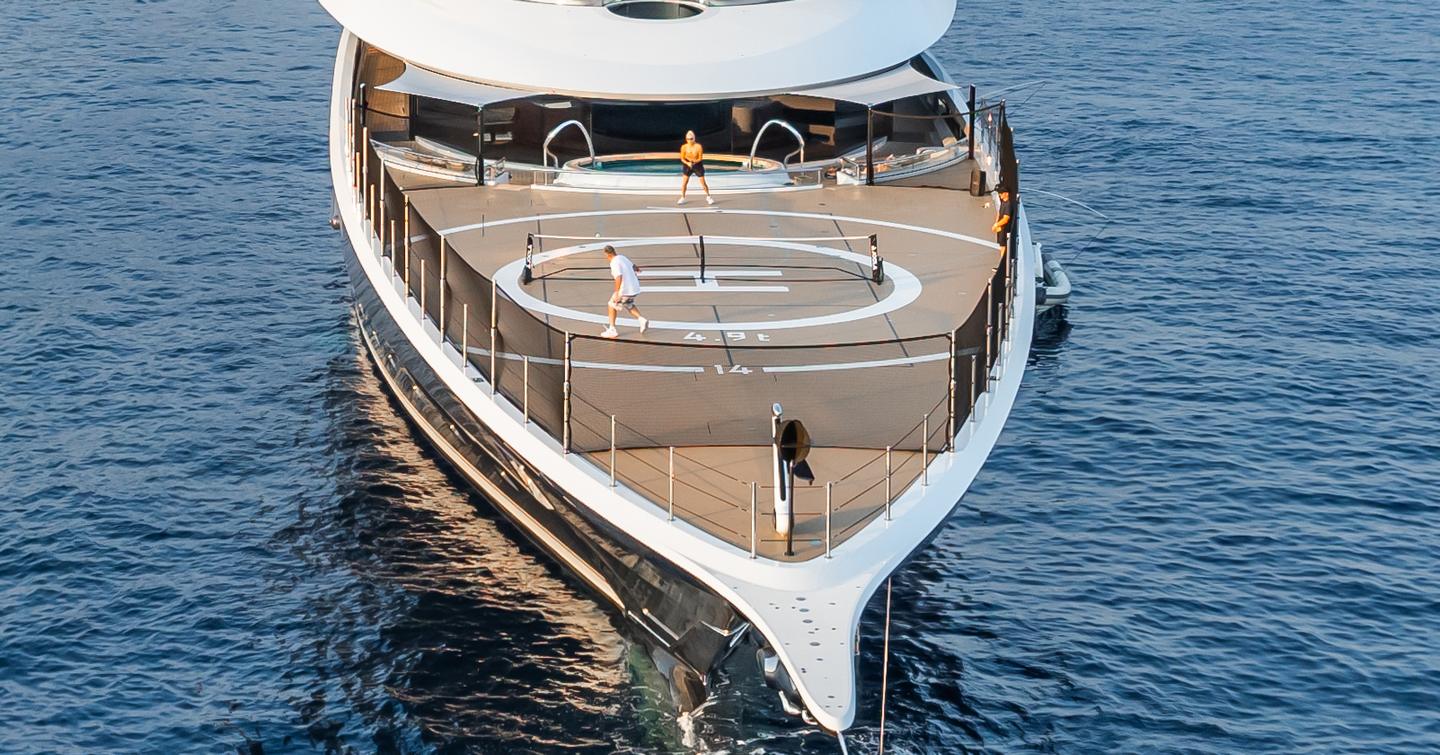 Superyacht Kismet bow with games court